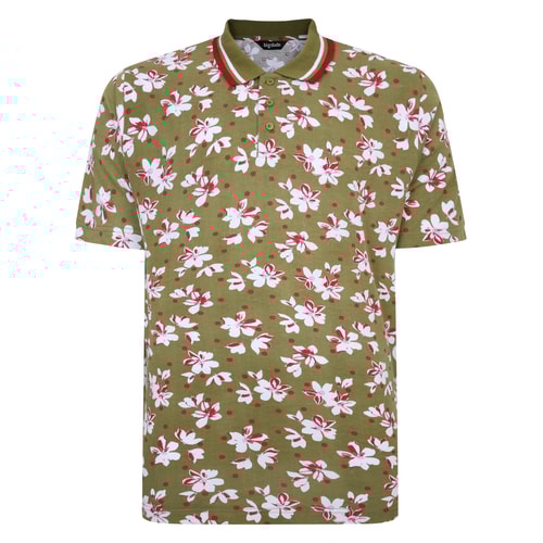 Bigdude Flower Print Polo Shirt Olive Tall